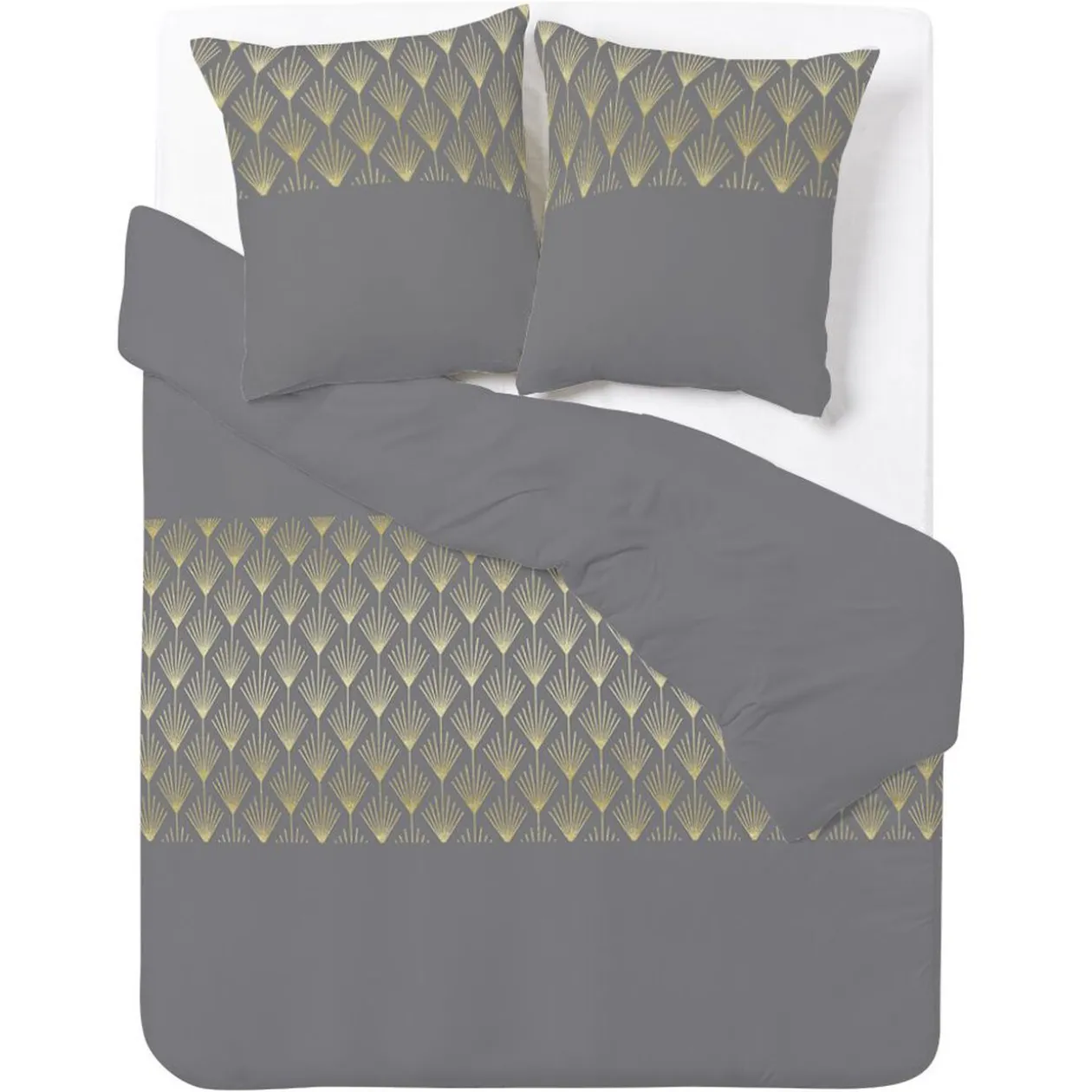 Parure de lit 2 places 240x220 cm réversible imprimé feuillage doré