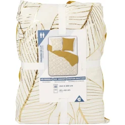 Parure de lit 2 places 240x220 cm réversible imprimé feuillage doré