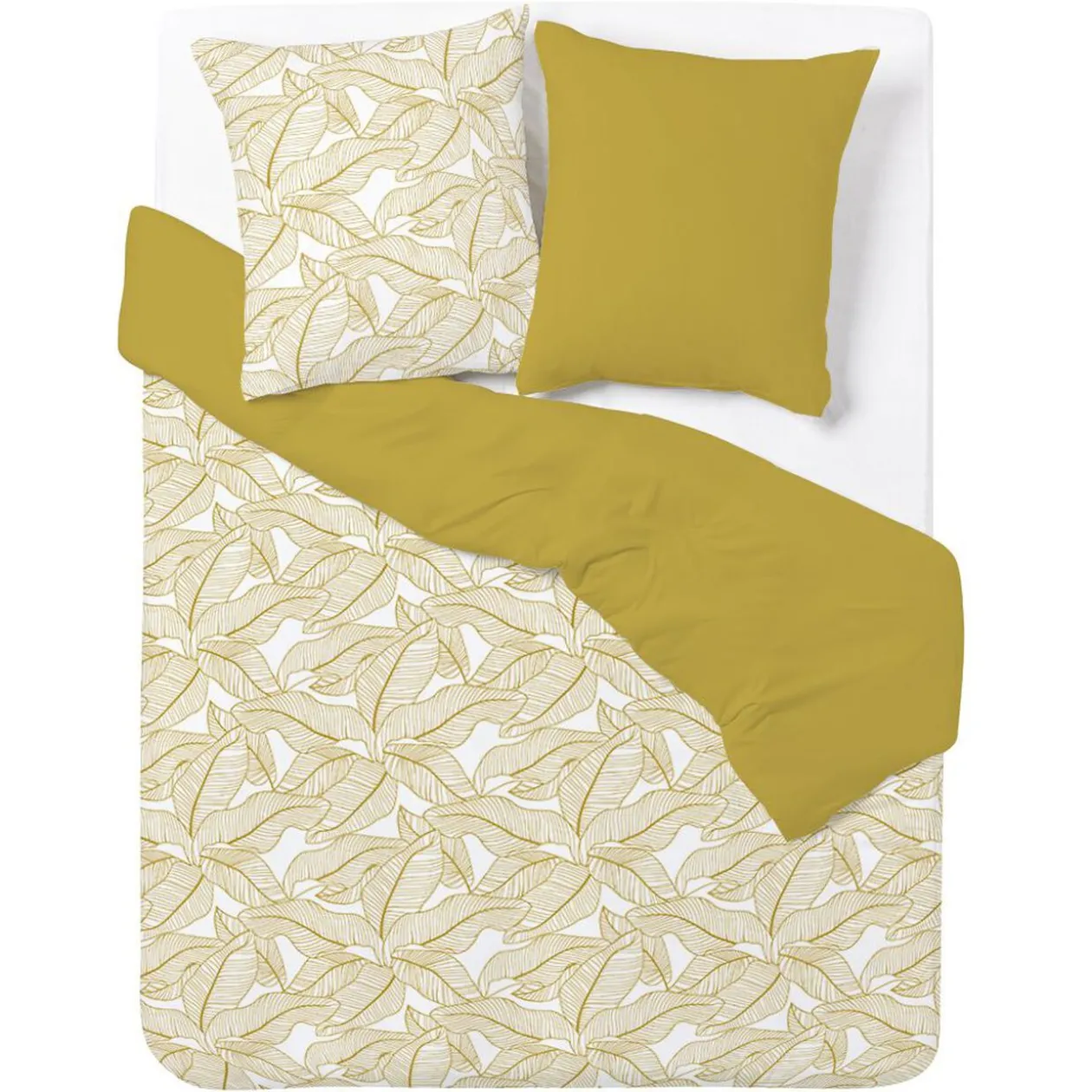 Parure de lit 2 places 240x220 cm réversible imprimé feuillage doré