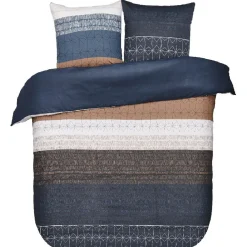 Parure de lit 2 places zig zag bord de mer bleu gris blanc