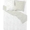 Parure de lit blanc cassé et beige motif branche feuillage