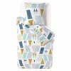 Parure de lit blanc motif géométrique bleu jaune 1 personne