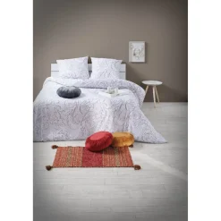 Parure de lit blanche motif arabesque rose 220x240 cm