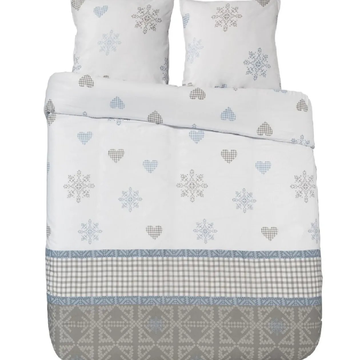 Parure de lit blanche motif coeurs flocons 220x240 cm