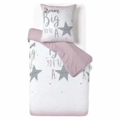 Parure de lit blanche motif étoile grise 1 personne