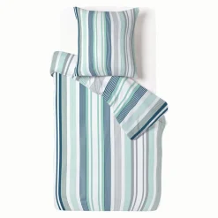 Parure de lit blanche rayure verticale bleu vert 1 personne