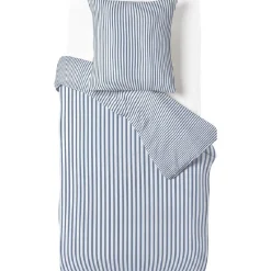 Parure de lit blanche rayure bleu foncé verticale 1 personne