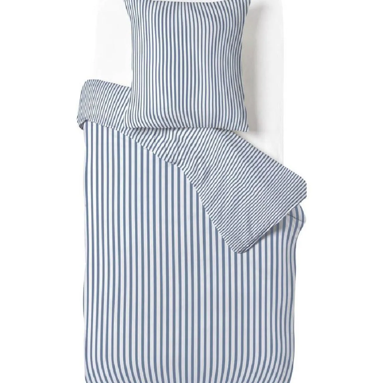 Parure de lit blanche rayure bleu foncé verticale 1 personne