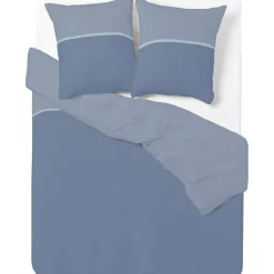 Parure de lit bleu canard bicolore motif frise horizontale