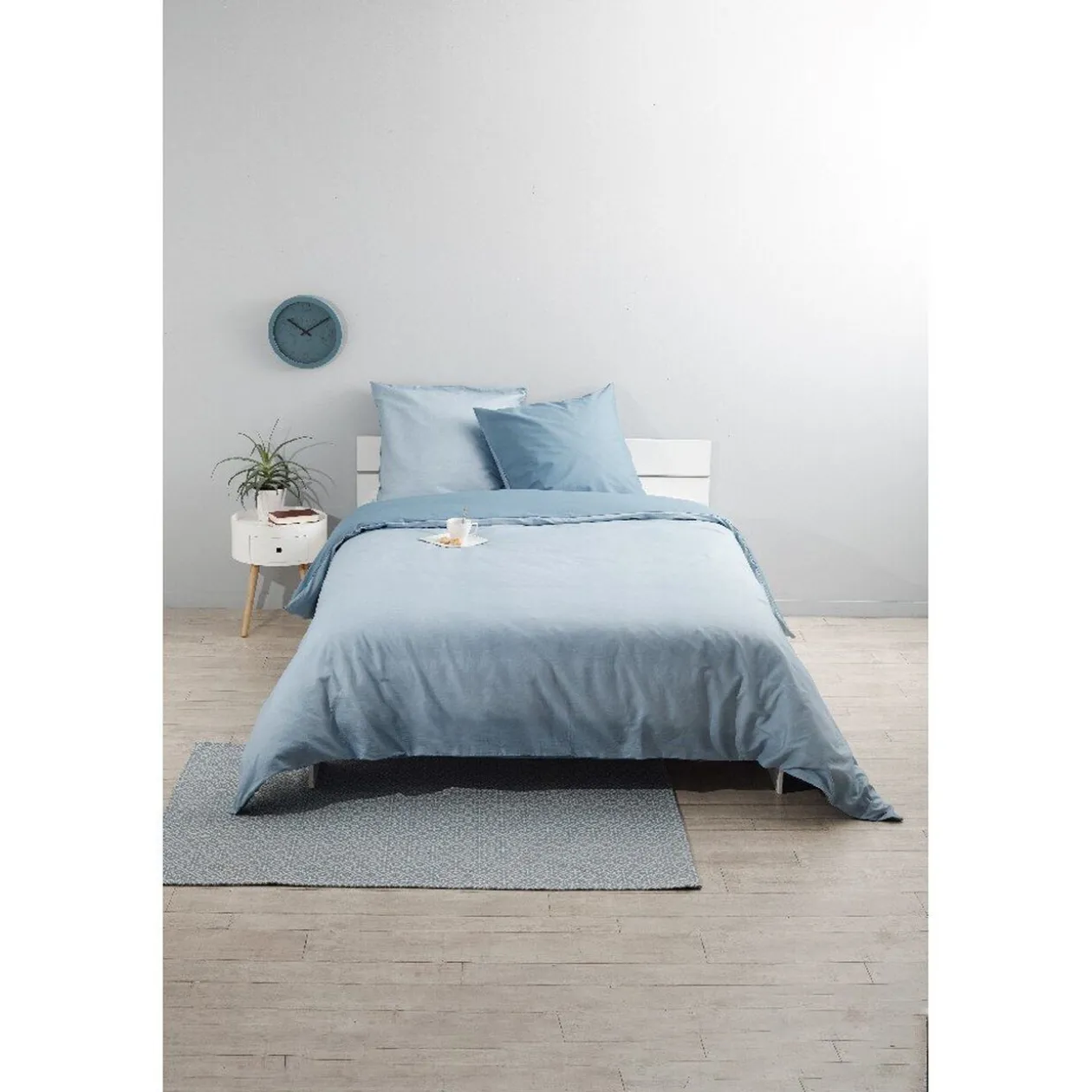 Parure de lit bleu jean réversible chambray 240x260 cm