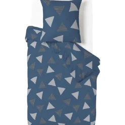 Parure de lit bleue motifs triangles gris 1 personne