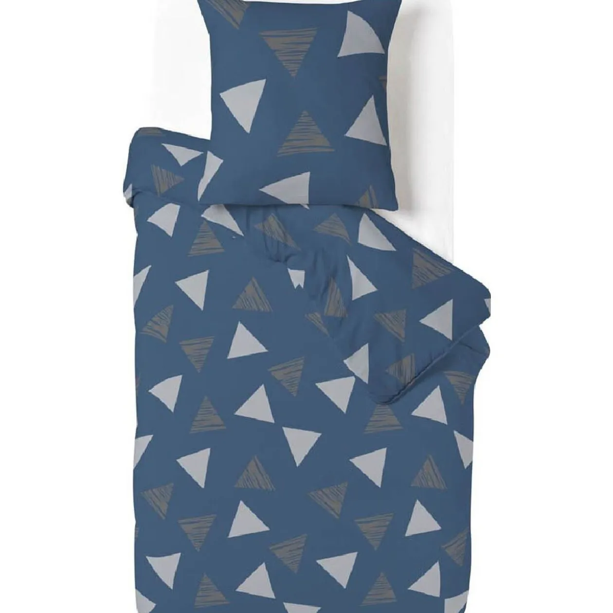 Parure de lit bleue motifs triangles gris 1 personne