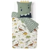 Parure de lit enfant 1 personne 140x200cm réversible motif dinosaure vert