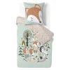 Parure de lit enfant 1 personne 140x200cm réversible motif forêt renard vert