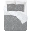Parure de lit et 2 taies motif fleur et écaille gris 220x240 cm