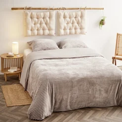 Parure de lit flanelle côtelée 220x240cm avec taies d'oreiller 63x63cm
