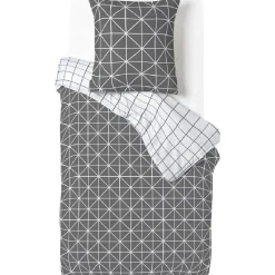 Parure de lit grise et blanche motif géométrique 1 personne