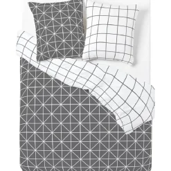 Parure de lit grise et blanche motif géométrique 2 personnes