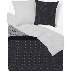 Parure de lit grise et noire motifs triangles 1 face blanche