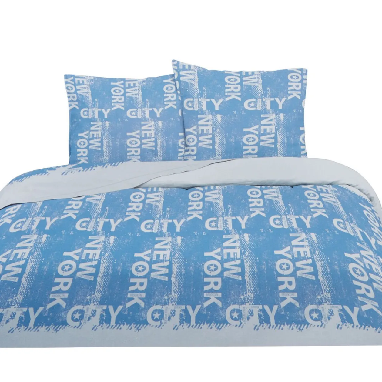 Parure de lit housse de couette taies New York blanc bleu