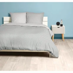 Parure de lit housse de couette taies losanges gris blanc