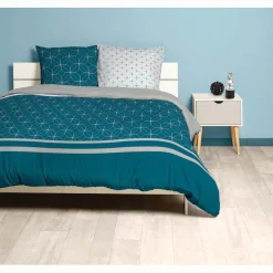 Parure de lit housse de couette taie géométrique bleu blanc