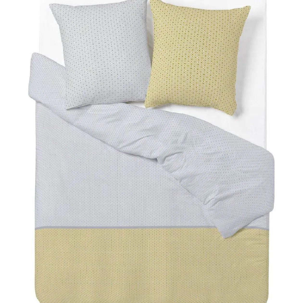 Parure de lit imprimé gris jaune bicolore frise horizontale