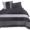 Parure de lit imprimé rayé noir gris blanc 2 personnes 240x220 cm