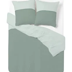 Parure de lit verte bicolore motif frise horizontale