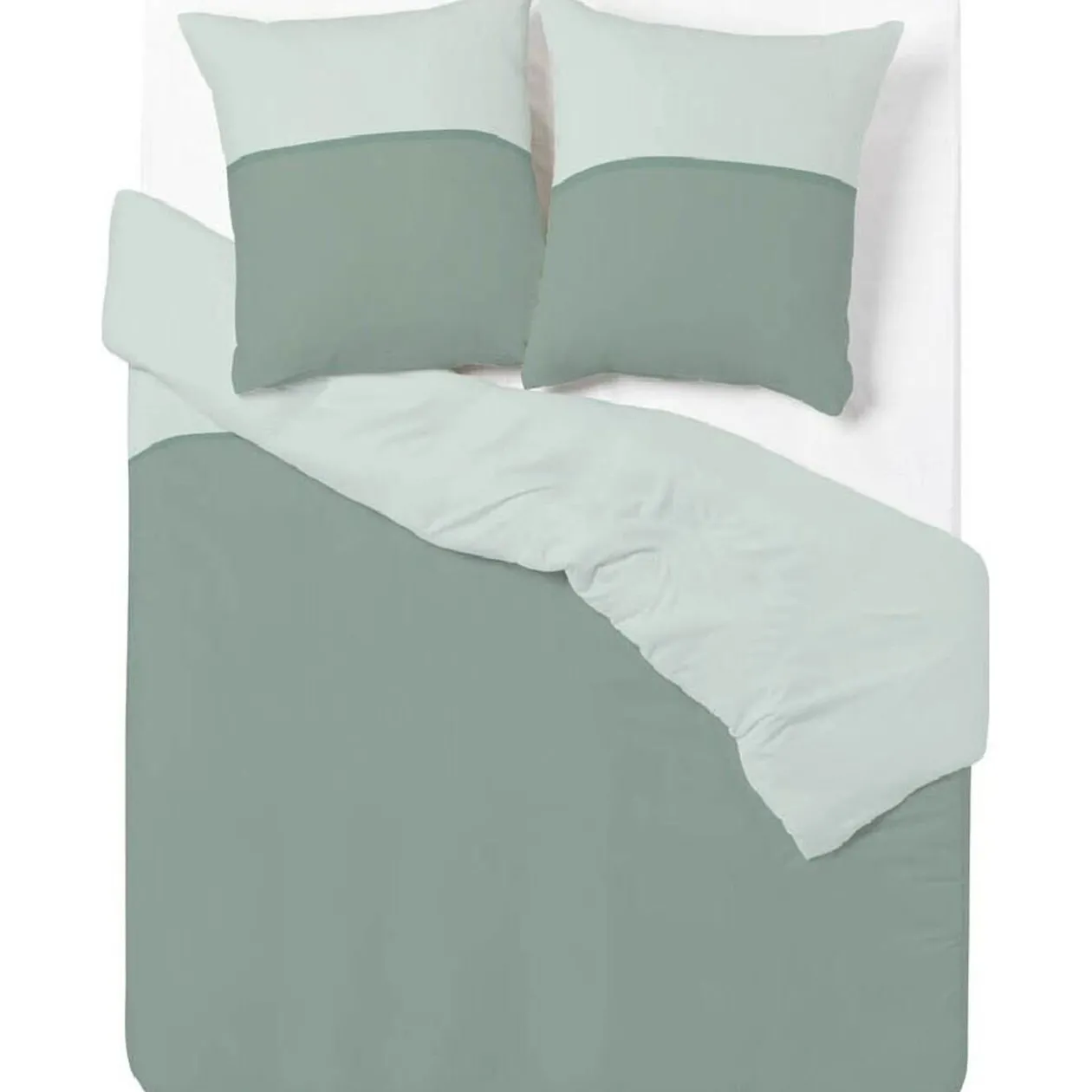 Parure de lit verte bicolore motif frise horizontale