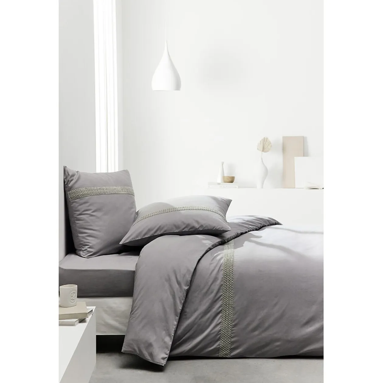 Parure de lit 240x220 cm percale de coton Gris
