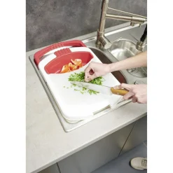 Passoire 2 en 1 planche à découper amovible rouge et blanche