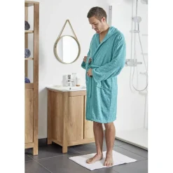 Peignoir éponge en coton taille L-XL bleu