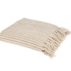 Plaid à franges beige