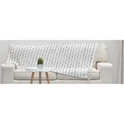 Plaid à franges blanc rayures noires collection Serenity