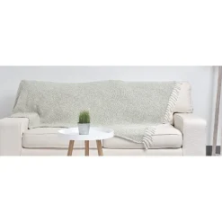 Plaid à franges coton blanc vert d'eau collection Tropical