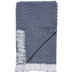 Plaid à franges design Cyclade bleu chevrons blancs