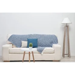 Plaid à franges design Cyclade bleu chevrons blancs