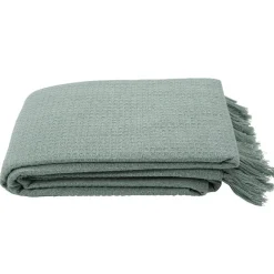 Plaid à franges nid d'abeille vert clair