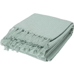 Plaid à franges nid d'abeille vert clair