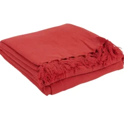 Plaid à franges rouge