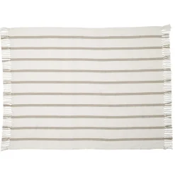 Plaid à franges 130x160cm polycoton blanc à rayures bleues ou beiges