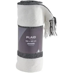 Plaid à franges 130x160cm polycoton noir et blanc