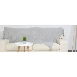 Plaid à maille unie à pompons gris clair 1 place