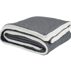 Plaid bi matière vieux gris et blanc effet fausse fourrure