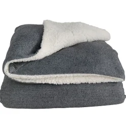 Plaid bi matière vieux gris et blanc effet fausse fourrure