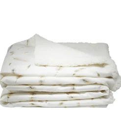 Plaid blanc motifs plumes dorées