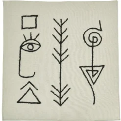 Plaid carré blanc écru motifs hiéroglyphes noirs