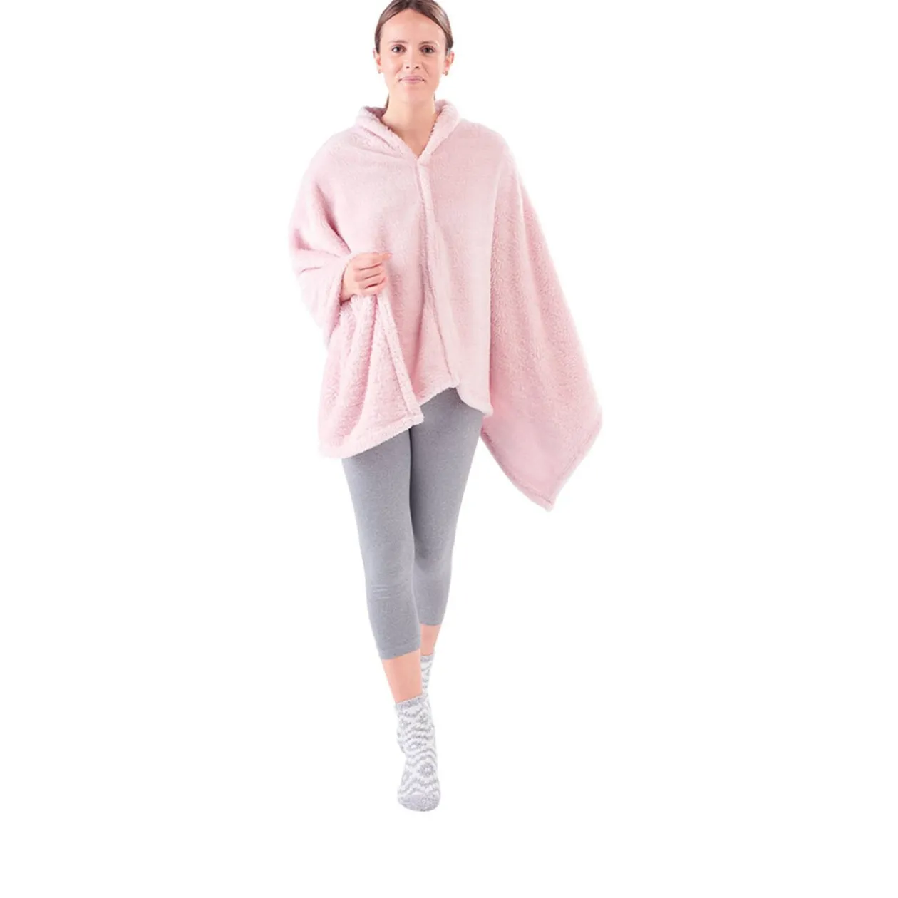 Plaid châle en polaire uni rose