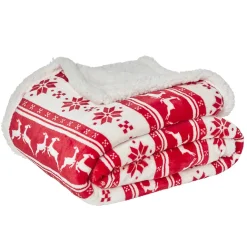 Plaid collection Noël motif cerf et edelweiss rouge blanc